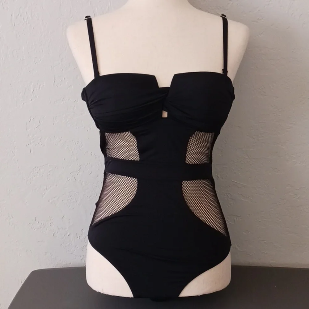 Black one piece net swimsuit - Picture 1 of 11
